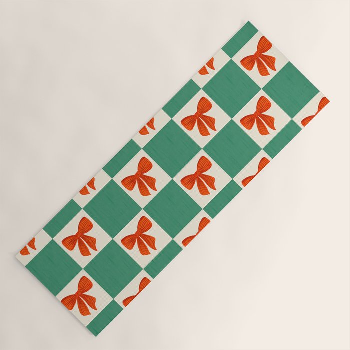 Charming Red Bow Checkerboard Pattern - Festive Holiday Background Yoga Mat