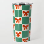 Charming Red Bow Checkerboard Pattern - Festive Holiday Background Travel Mug Gallery Image 1