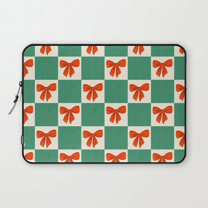 Charming Red Bow Checkerboard Pattern - Festive Holiday Background Laptop Sleeve Gallery Image 1