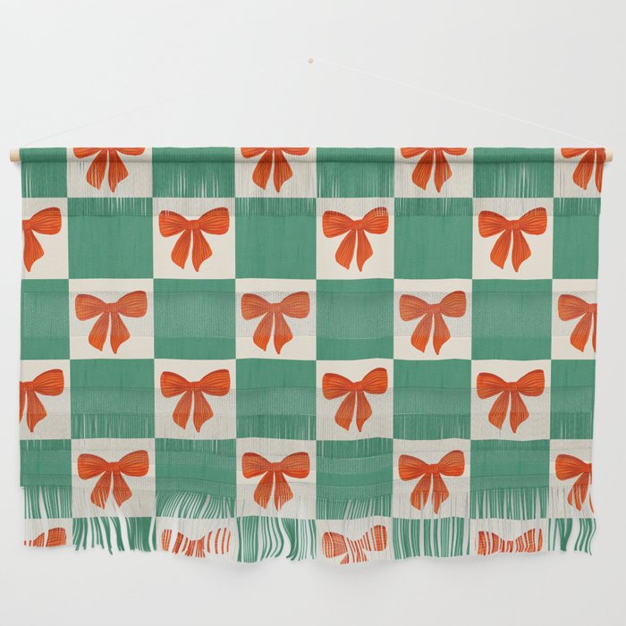 Charming Red Bow Checkerboard Pattern - Festive Holiday Background Wall Hanging Gallery Image 1