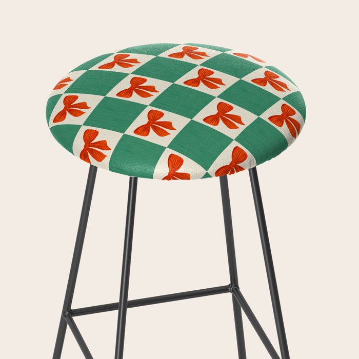 Charming Red Bow Checkerboard Pattern - Festive Holiday Background Stool Gallery Image 2