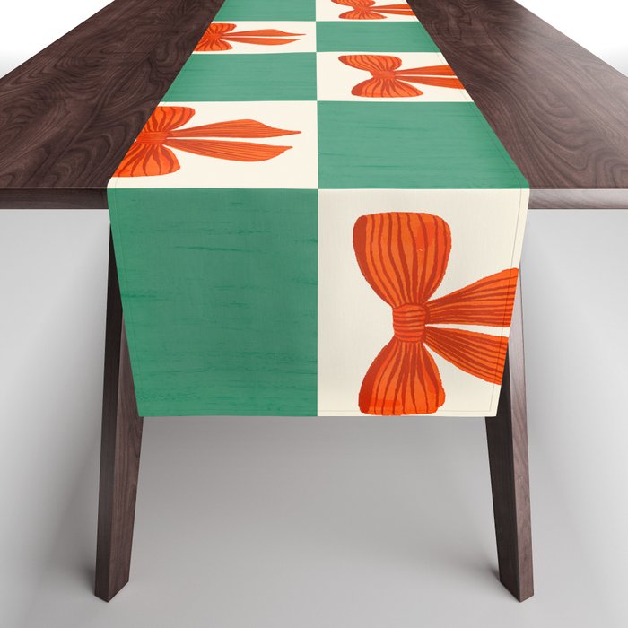 Charming Red Bow Checkerboard Pattern - Festive Holiday Background Table Runner Gallery Image 1