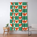 Charming Red Bow Checkerboard Pattern - Festive Holiday Background Window Curtain Gallery Image 5