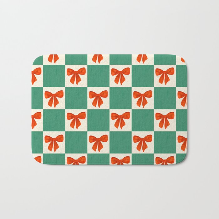 Charming Red Bow Checkerboard Pattern - Festive Holiday Background Bath Mat Gallery Image 1