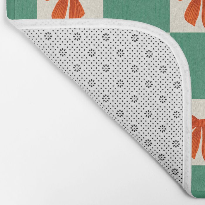 Charming Red Bow Checkerboard Pattern - Festive Holiday Background Bath Mat Gallery Image 2