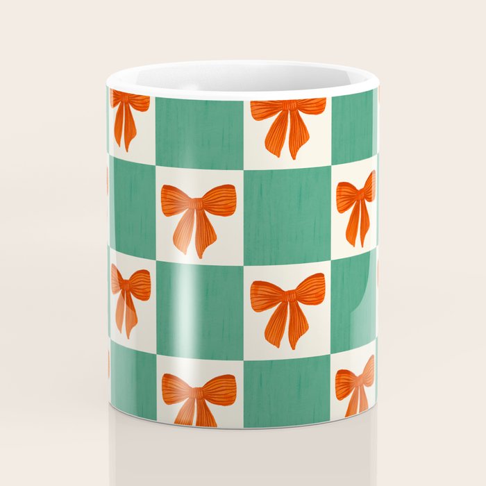 Charming Red Bow Checkerboard Pattern - Festive Holiday Background Coffee Mug Gallery Image 4