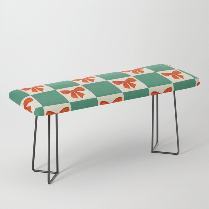 Charming Red Bow Checkerboard Pattern - Festive Holiday Background Bench Gallery Image 1