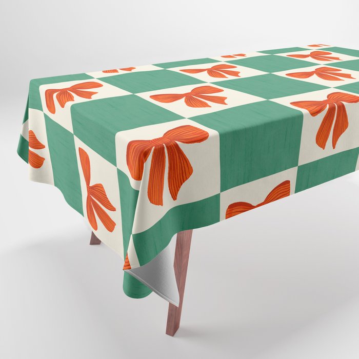 Charming Red Bow Checkerboard Pattern - Festive Holiday Background Tablecloth Gallery Image 1