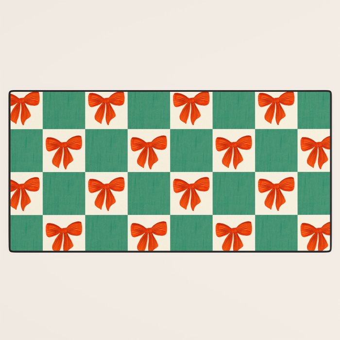 Charming Red Bow Checkerboard Pattern - Festive Holiday Background Desk Mat Gallery Image 3