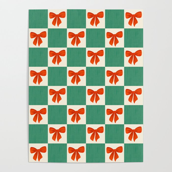 Charming Red Bow Checkerboard Pattern - Festive Holiday Background Poster Gallery Image 4