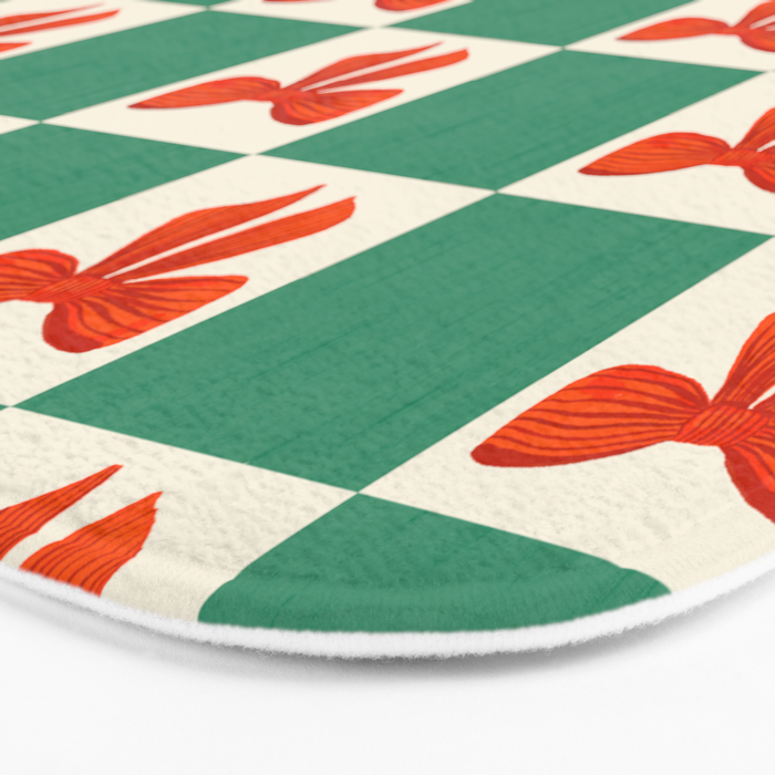 Charming Red Bow Checkerboard Pattern - Festive Holiday Background Bath Mat Gallery Image 3