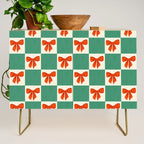 Charming Red Bow Checkerboard Pattern - Festive Holiday Background Credenza Gallery Image 1
