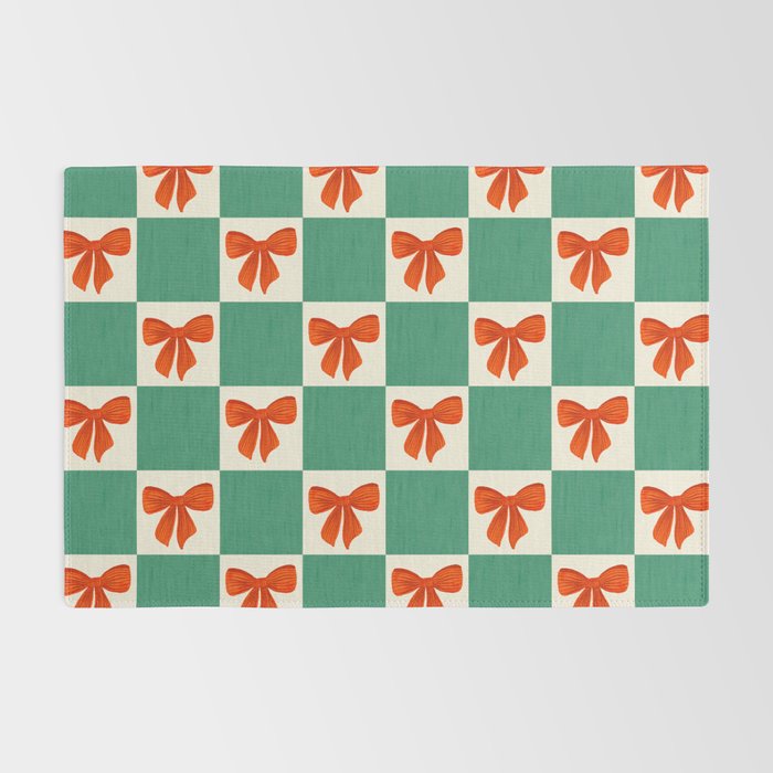 Charming Red Bow Checkerboard Pattern - Festive Holiday Background Rug Gallery Image 2
