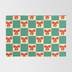 Charming Red Bow Checkerboard Pattern - Festive Holiday Background Rug Gallery Image 2