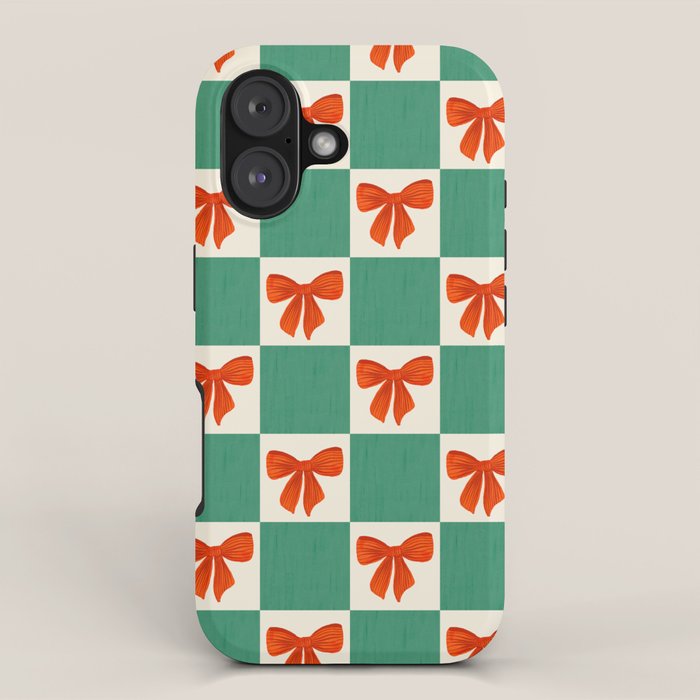 Charming Red Bow Checkerboard Pattern - Festive Holiday Background iPhone Case Gallery Image 1