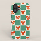 Charming Red Bow Checkerboard Pattern - Festive Holiday Background iPhone Case Gallery Image 1