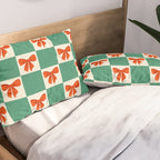 Charming Red Bow Checkerboard Pattern - Festive Holiday Background Pillow Sham Gallery Image 2