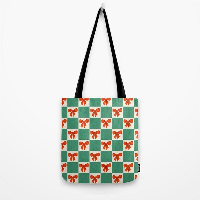 Charming Red Bow Checkerboard Pattern - Festive Holiday Background Tote Bag Gallery Image 2