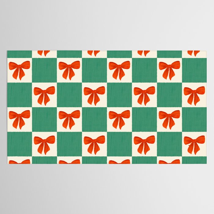 Charming Red Bow Checkerboard Pattern - Festive Holiday Background Tablecloth Gallery Image 2