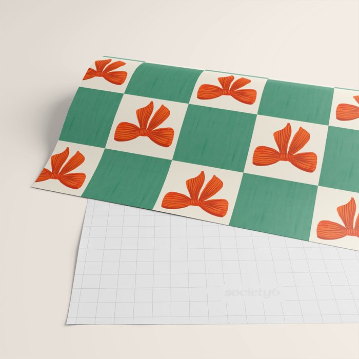 Charming Red Bow Checkerboard Pattern - Festive Holiday Background Wrapping Paper Gallery Image 2