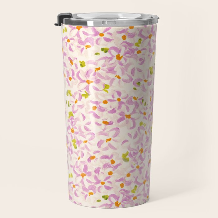 Pink brush stroke flowers Travel Mug Gallery Image 3