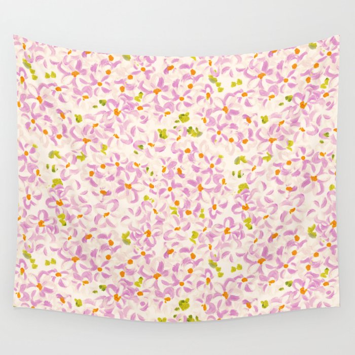 Pink brush stroke flowers Wall Tapestry Gallery Image 4