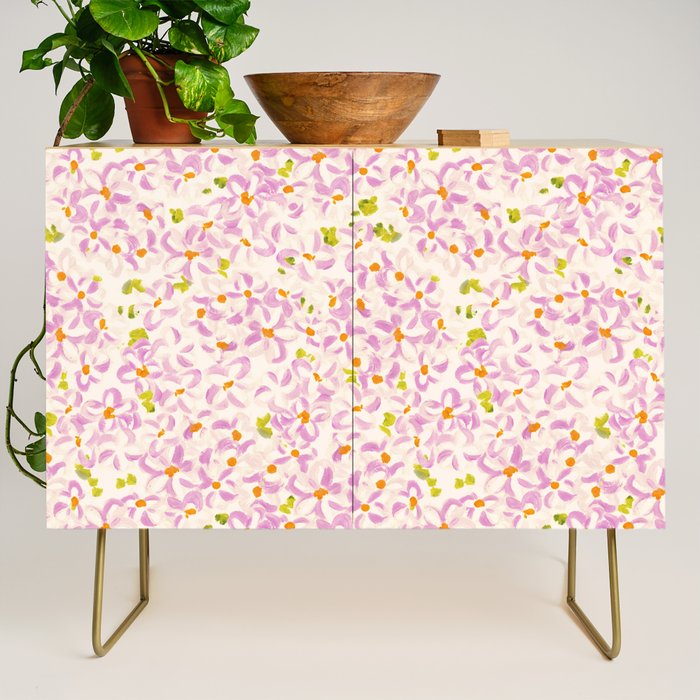 Pink brush stroke flowers Credenza Gallery Image 1