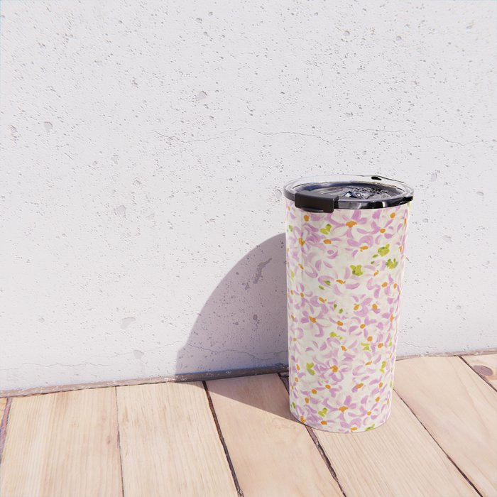 Pink brush stroke flowers Travel Mug Gallery Image 4