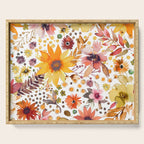 Watercolor Autumn Floral Sunflowers Warm Orange Serving Tray Gallery Image 1