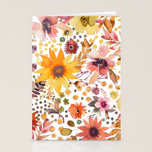 Watercolor Autumn Floral Sunflowers Warm Orange Stationery Card Gallery Image 2