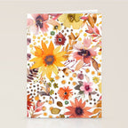 Watercolor Autumn Floral Sunflowers Warm Orange Stationery Card Gallery Image 2