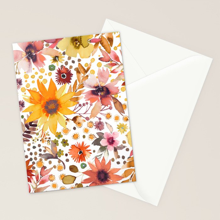 Watercolor Autumn Floral Sunflowers Warm Orange Stationery Card Gallery Image 2