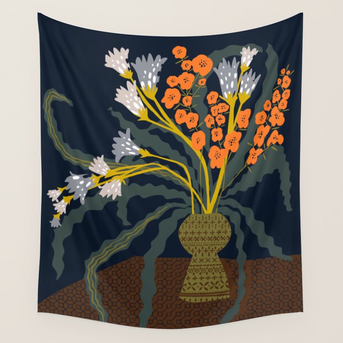 Matisse Flower Vase modern Illustration dark Wall Tapestry Gallery Image 4