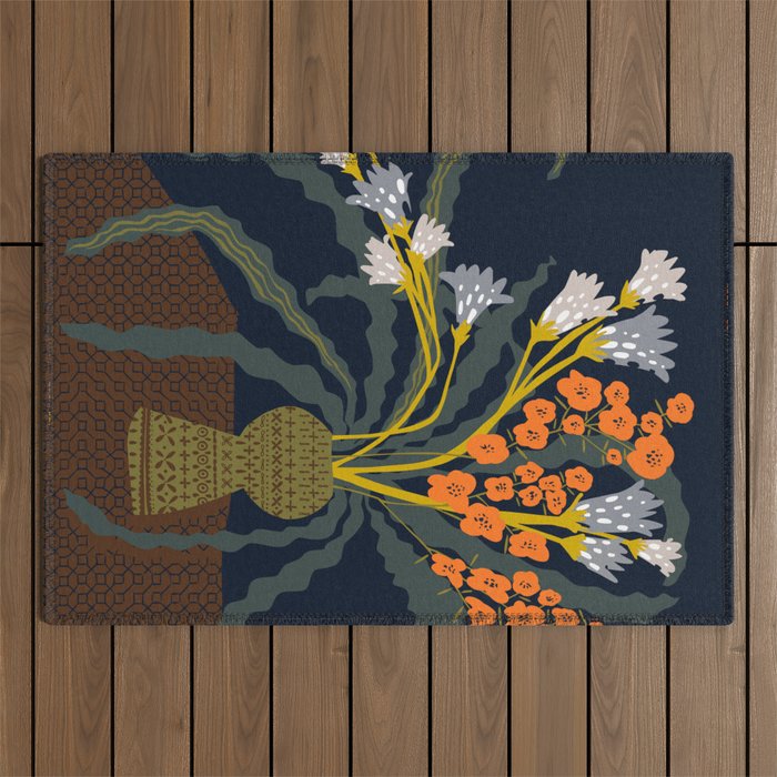 Matisse Flower Vase modern Illustration dark Outdoor Rug Gallery Image 1