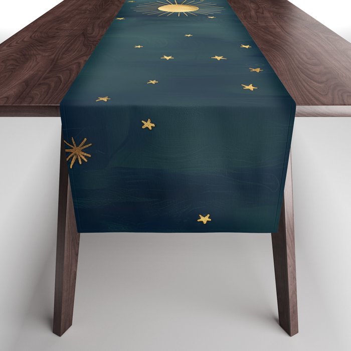 Golden Sun Moon and Stars Radiating the Universes Light Within You Table Runner Gallery Image 1