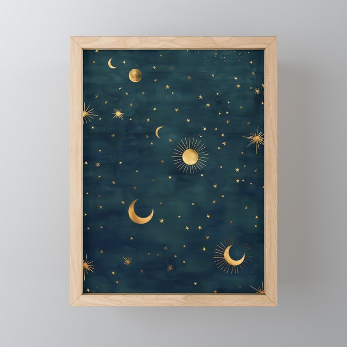 Golden Sun Moon and Stars Radiating the Universes Light Within You Mini Art Print Gallery Image 1
