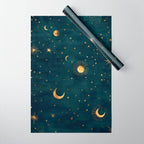 Golden Sun Moon and Stars Radiating the Universes Light Within You Wrapping Paper Gallery Image 1