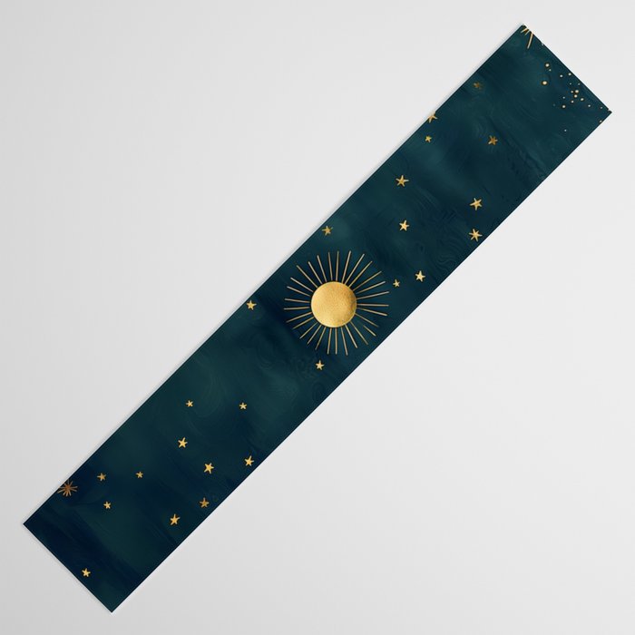 Golden Sun Moon and Stars Radiating the Universes Light Within You Table Runner Gallery Image 3