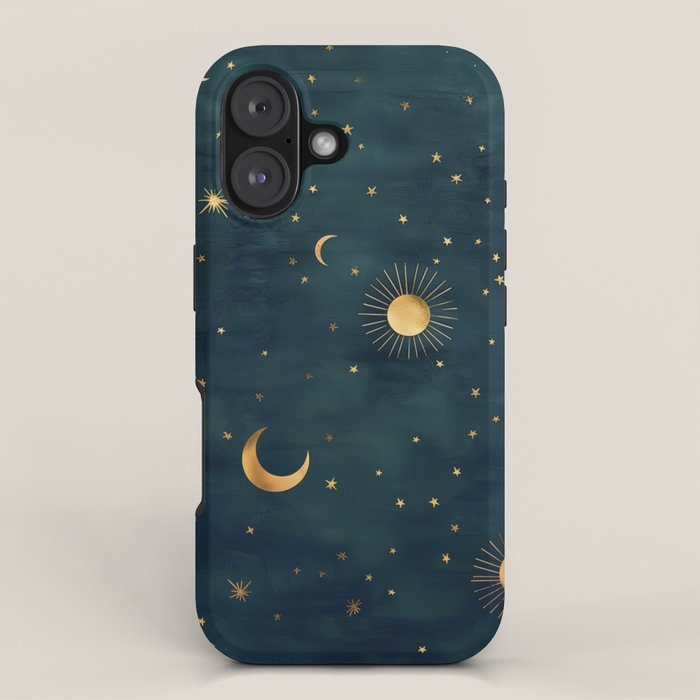 Golden Sun Moon and Stars Radiating the Universes Light Within You iPhone Case Gallery Image 1