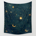 Golden Sun Moon and Stars Radiating the Universes Light Within You Wall Tapestry Gallery Image 4