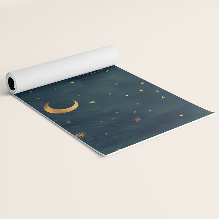 Golden Sun Moon and Stars Radiating the Universes Light Within You Yoga Mat Gallery Image 2