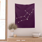 Virgo Zodiac Star Constellation Line Art Plum Purple Wall Tapestry Gallery Image 2
