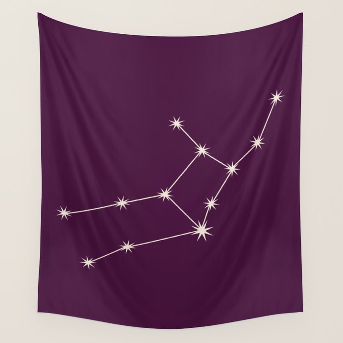 Virgo Zodiac Star Constellation Line Art Plum Purple Wall Tapestry Gallery Image 1