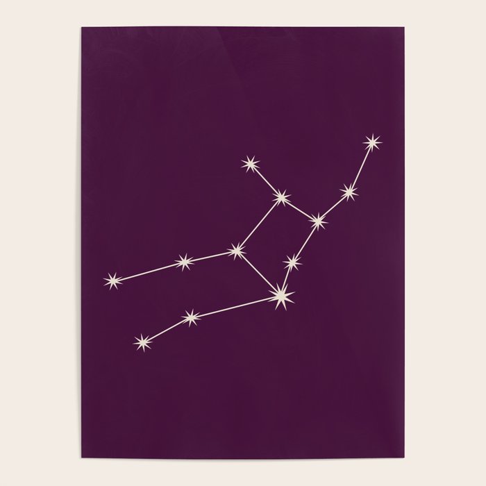 Virgo Zodiac Star Constellation Line Art Plum Purple Poster Gallery Image 4