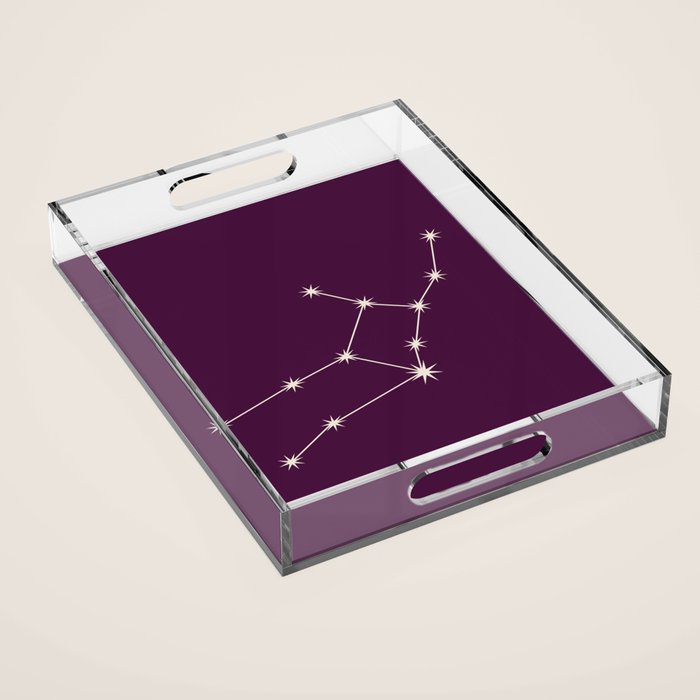 Virgo Zodiac Star Constellation Line Art Plum Purple Acrylic Tray Gallery Image 1