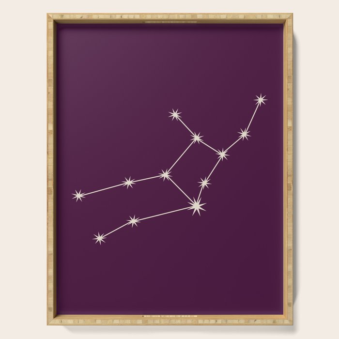 Virgo Zodiac Star Constellation Line Art Plum Purple Serving Tray Gallery Image 1