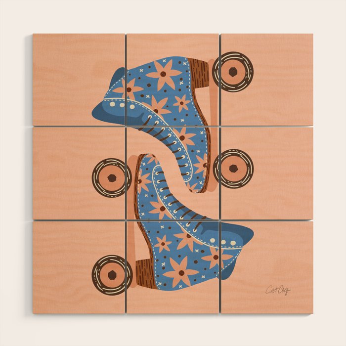 Retro Roller Skates - Blue & Peach Palette Wood Wall Art Gallery Image 1