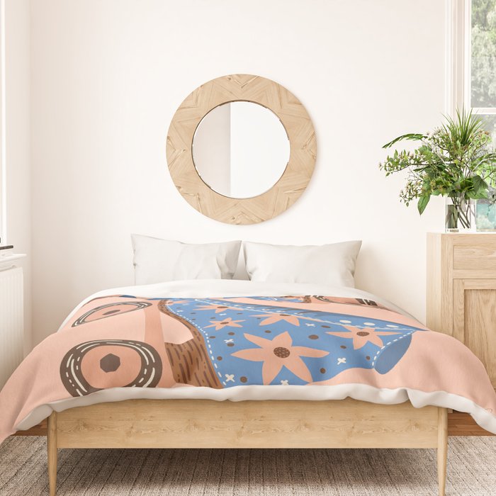 Retro Roller Skates - Blue & Peach Palette Duvet Cover Gallery Image 3