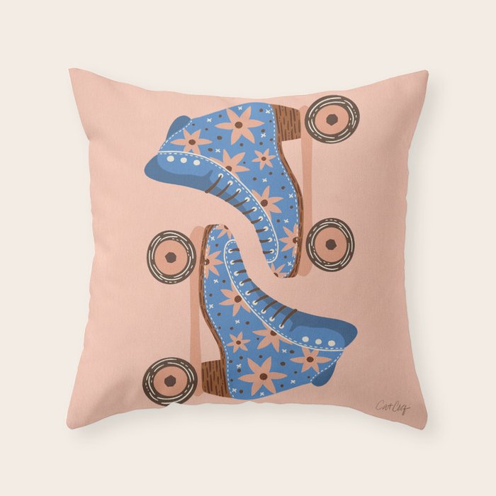 Retro Roller Skates - Blue & Peach Palette Throw Pillow Gallery Image 6