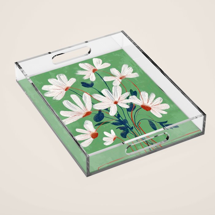 White Flowers Acrylic Tray Gallery Image 1